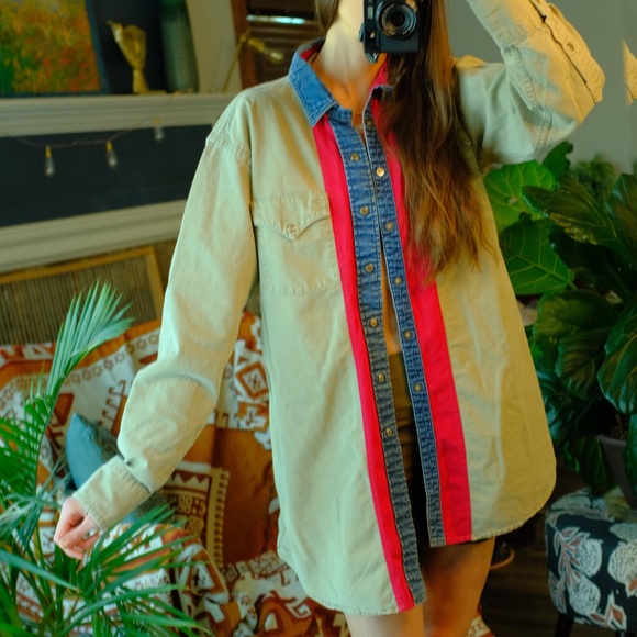 Vintage unique western snap button up, quality, classic colors (red denim khaki) - Picture 8 of 15